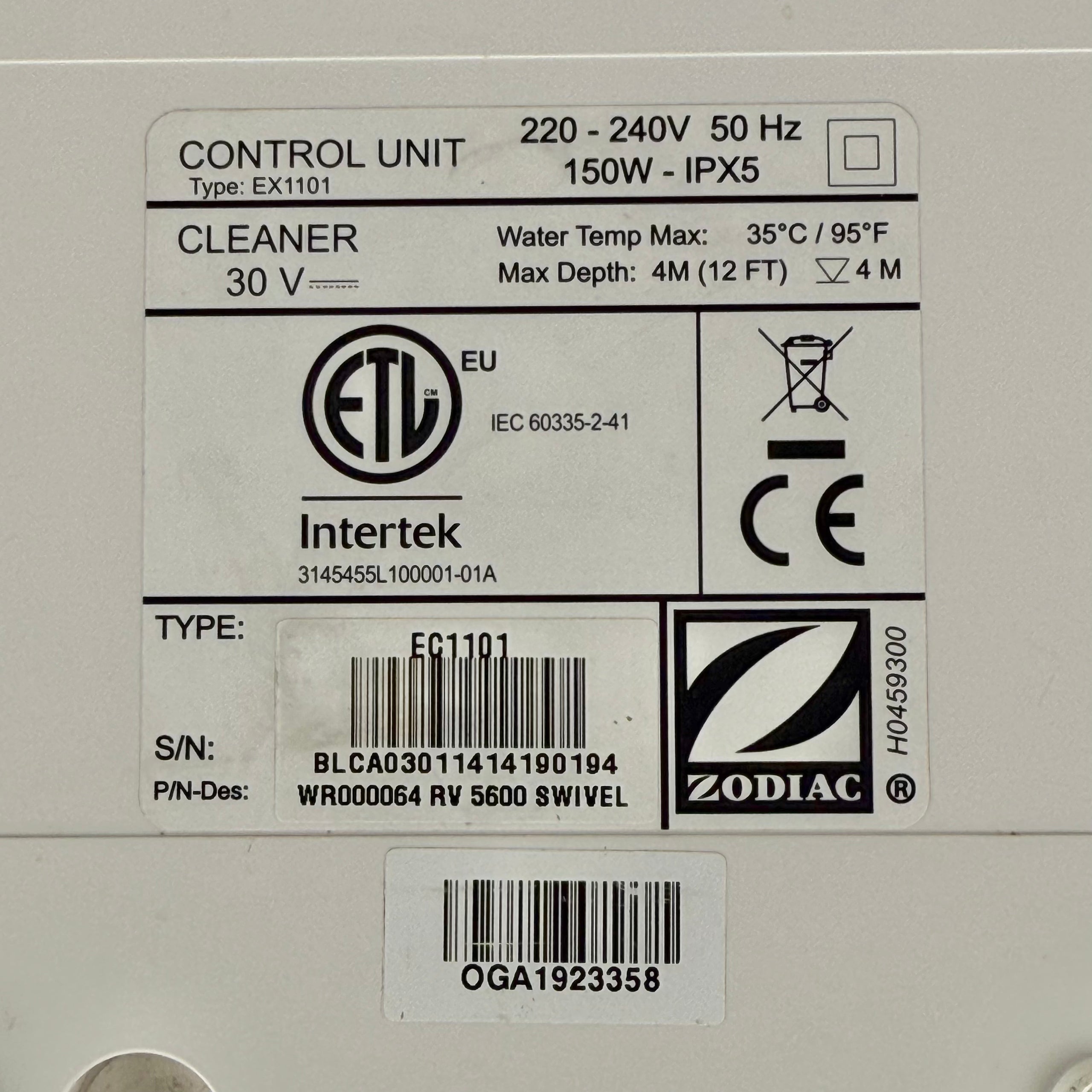Alimentator pentru robot de curățare piscină Zodiac Vortex / RV - R0713400 - EC1101 - Recondiționat (Garanție 12 luni)